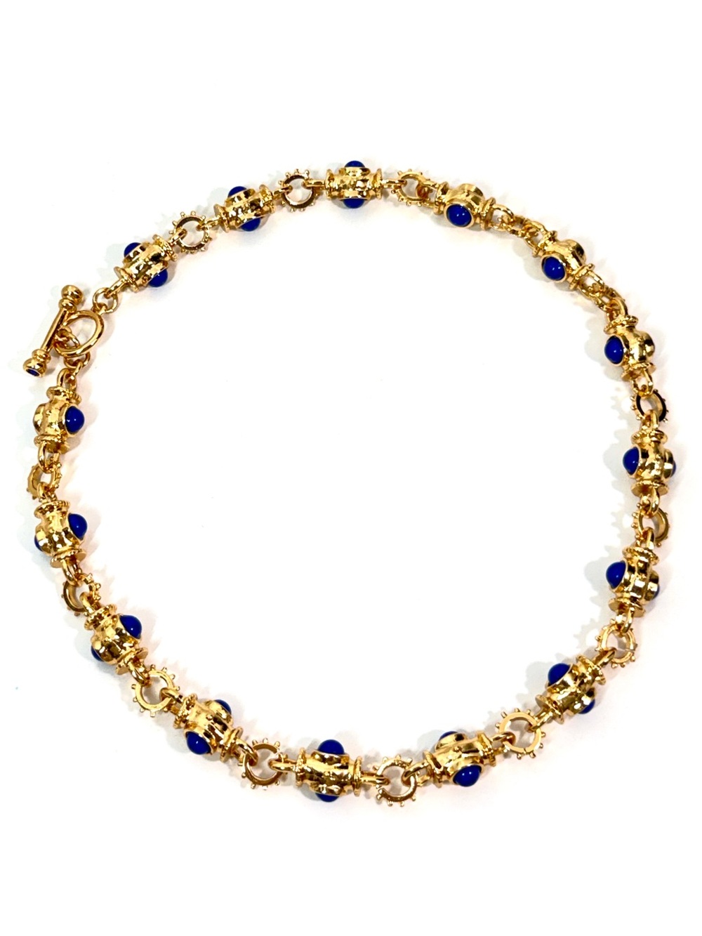 LEE ANGEL for NEIMAN MARCUS Gold Blue Cabochon Luxury Statement Necklace NWT